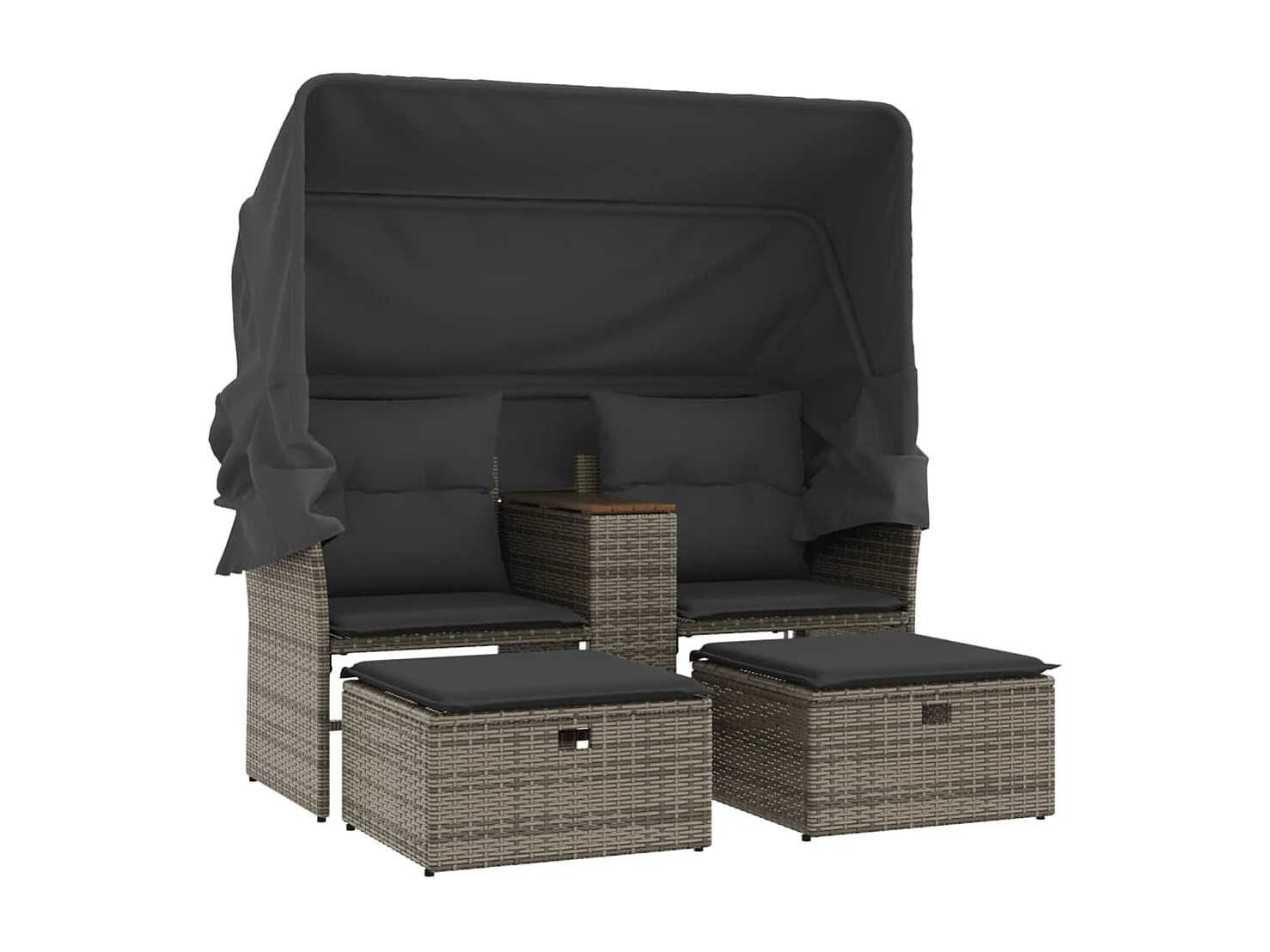 Divano Giardino 2Posti Baldacchino e Sgabelli Grigio Polyrattan