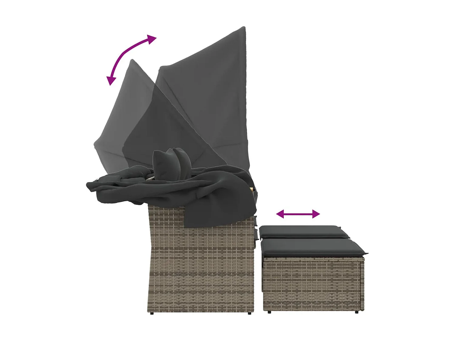 Divano Giardino 2Posti Baldacchino e Sgabelli Grigio Polyrattan