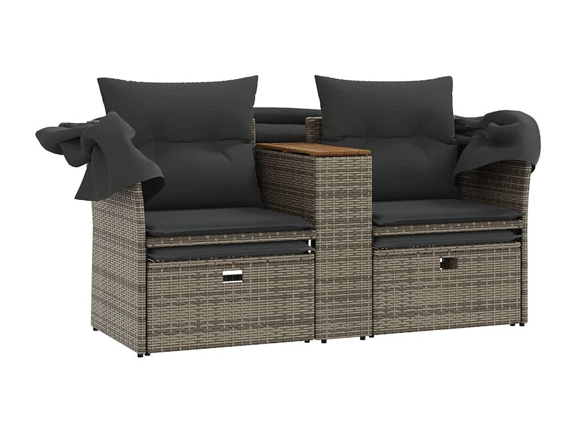 Divano Giardino 2Posti Baldacchino e Sgabelli Grigio Polyrattan