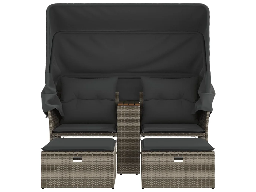 Divano Giardino 2Posti Baldacchino e Sgabelli Grigio Polyrattan