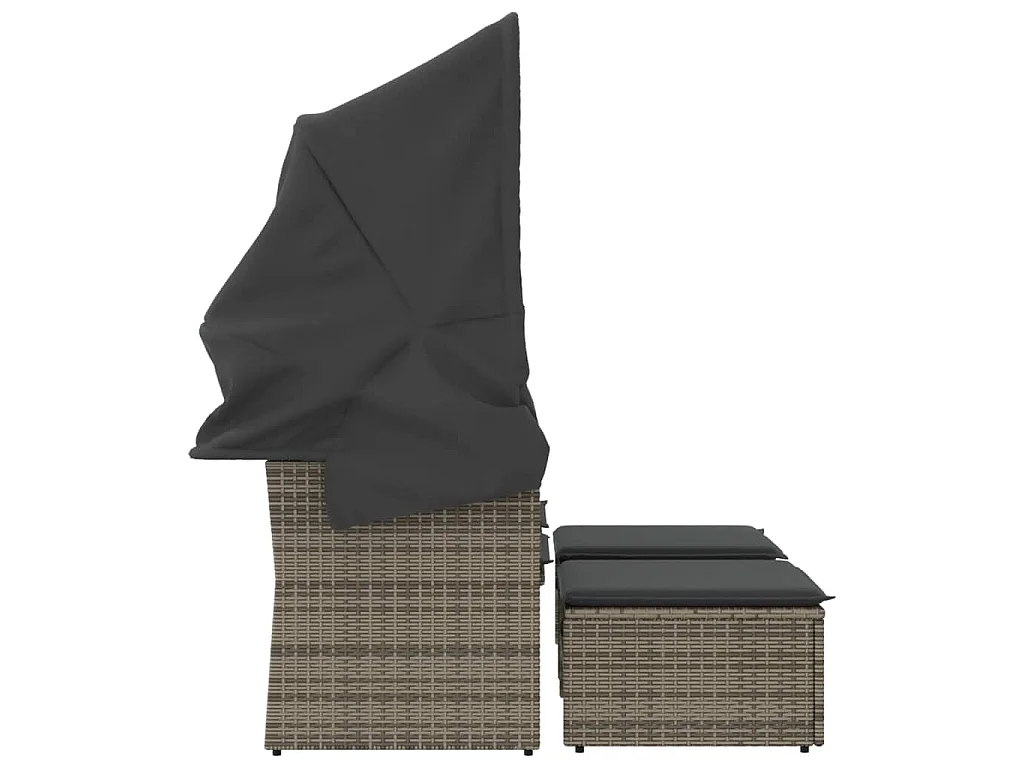 Divano Giardino 2Posti Baldacchino e Sgabelli Grigio Polyrattan