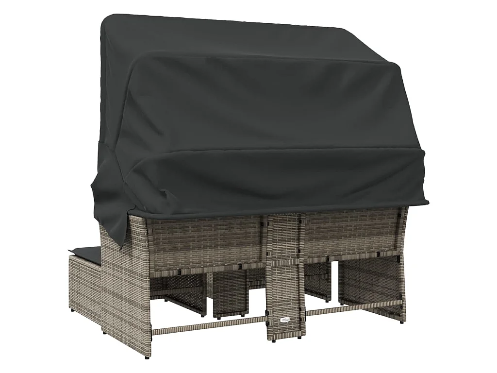 Divano Giardino 2Posti Baldacchino e Sgabelli Grigio Polyrattan