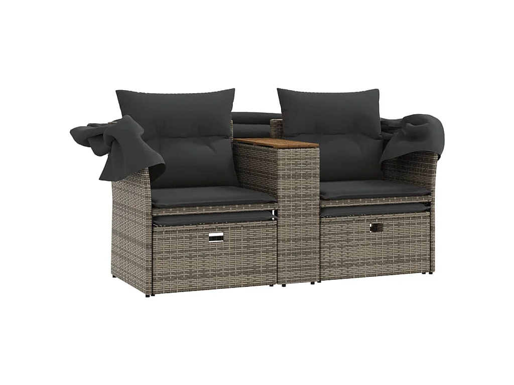Divano Giardino 2Posti Baldacchino e Sgabelli Grigio Polyrattan