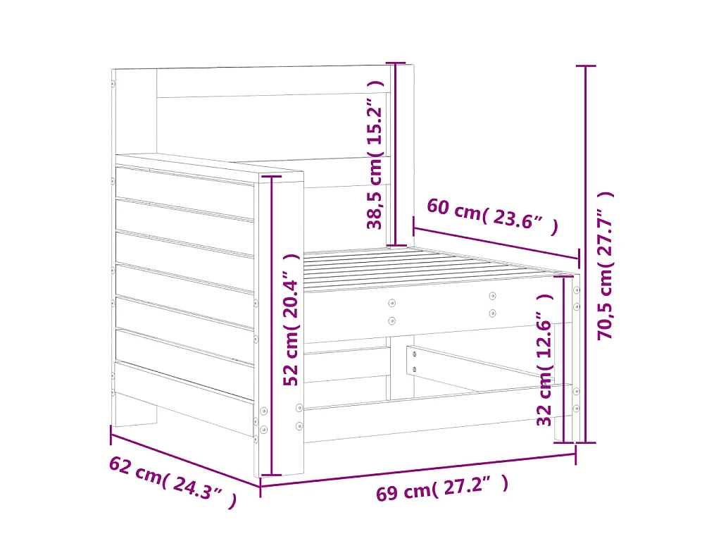 Divano senza Braccioli da Giardino Bianco 69x62x70,5 cm Pino