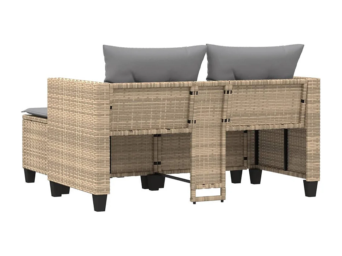 Gartensofa 2-Sitzer mit Hockern Beige Poly Rattan