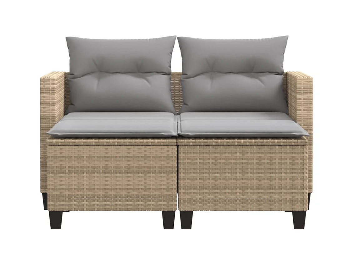 Canapé de jardin 2 places avec tabourets beige résine tressée