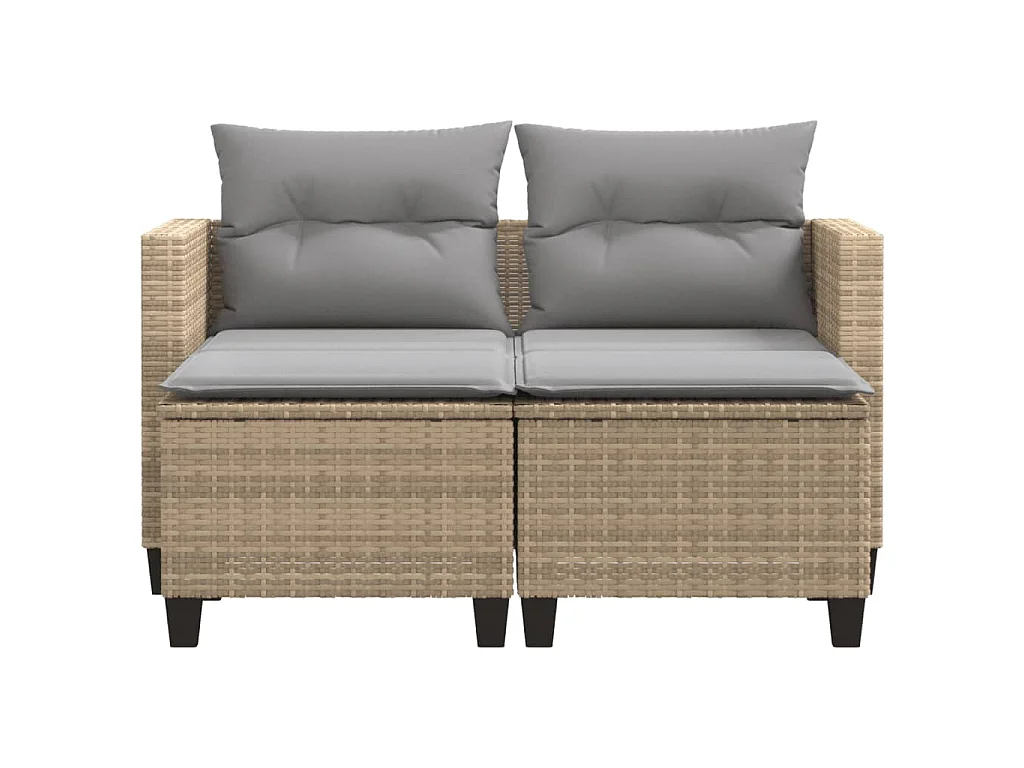 Gartensofa 2-Sitzer mit Hockern Beige Poly Rattan