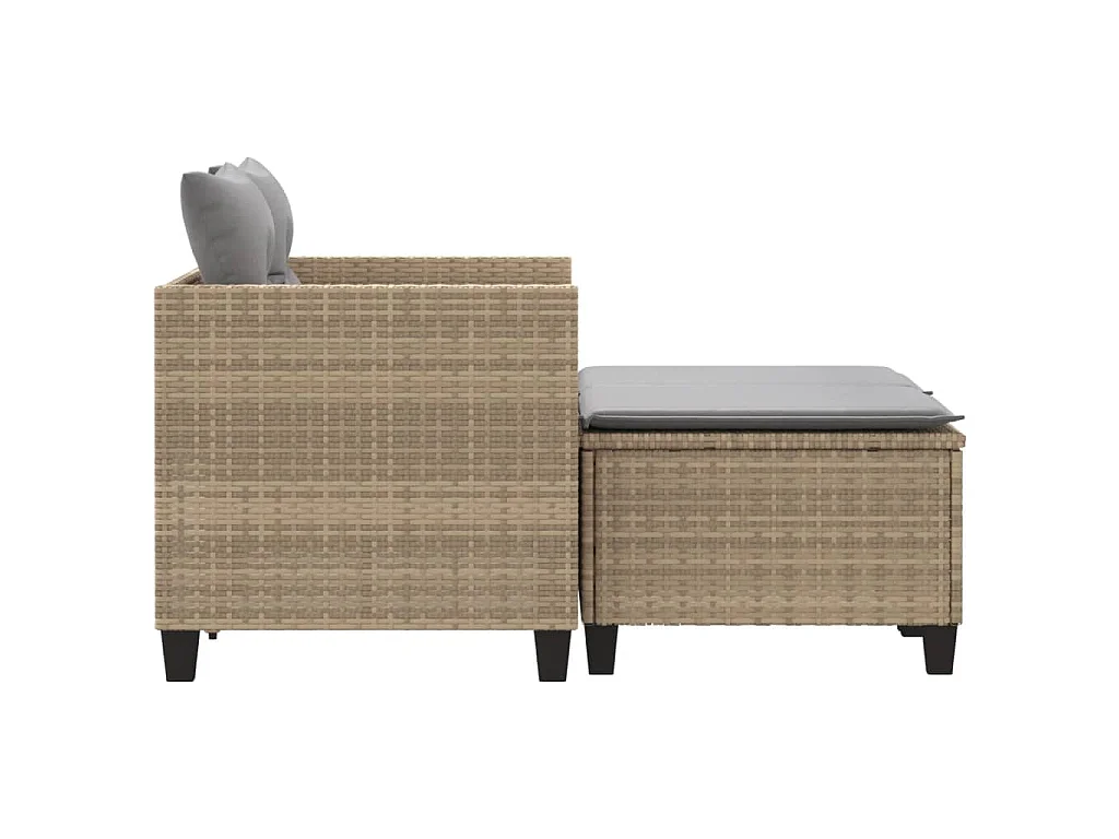 Gartensofa 2-Sitzer mit Hockern Beige Poly Rattan