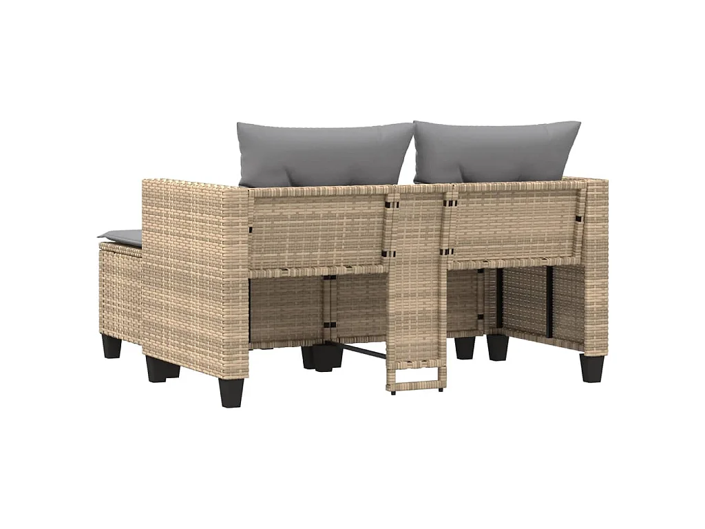 Gartensofa 2-Sitzer mit Hockern Beige Poly Rattan