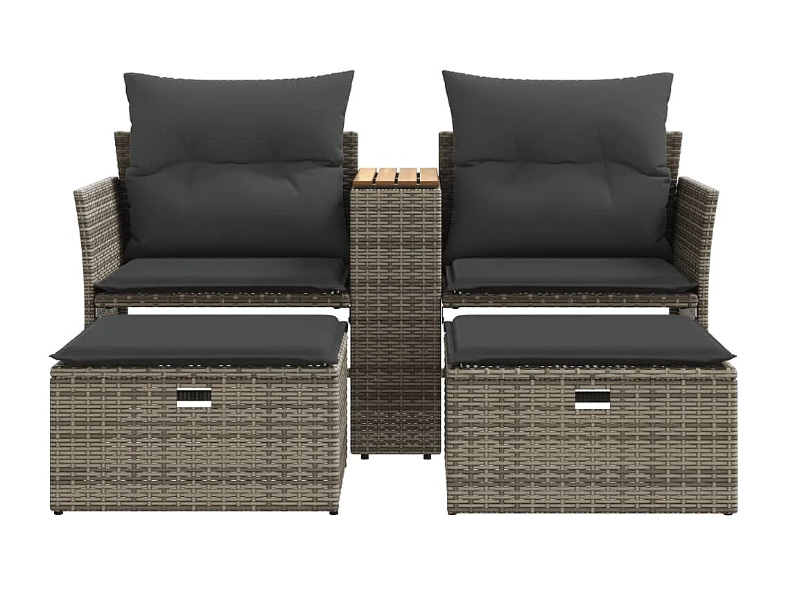 Canapé de jardin 2 places avec tabourets gris résine tressée