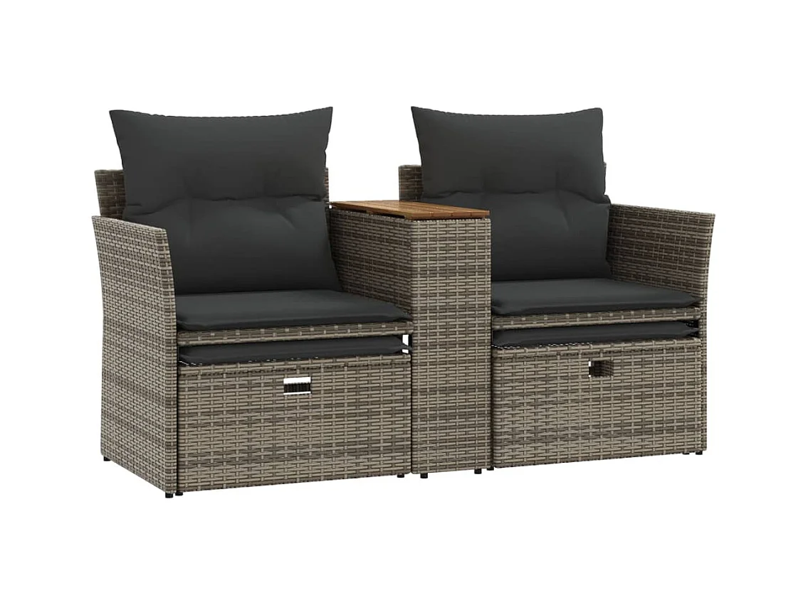 Canapé de jardin 2 places avec tabourets gris résine tressée