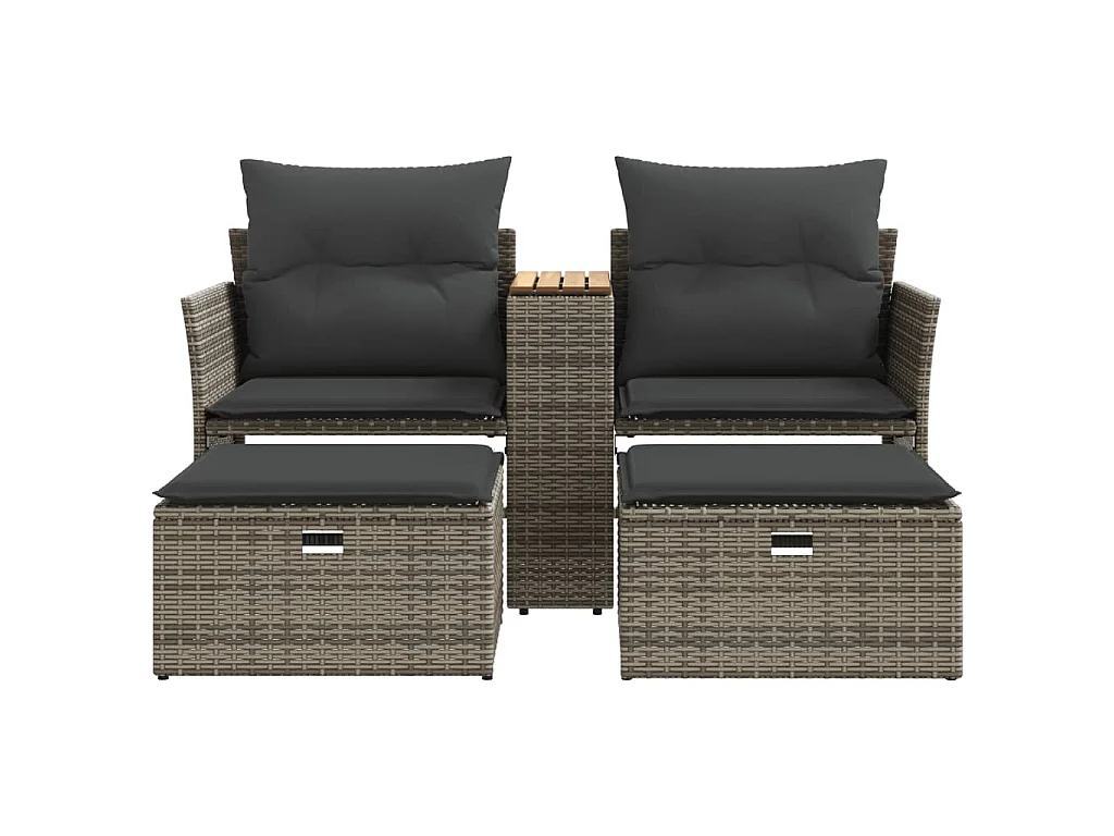 Tuinbank 2-zits met voetenbanken poly rattan grijs