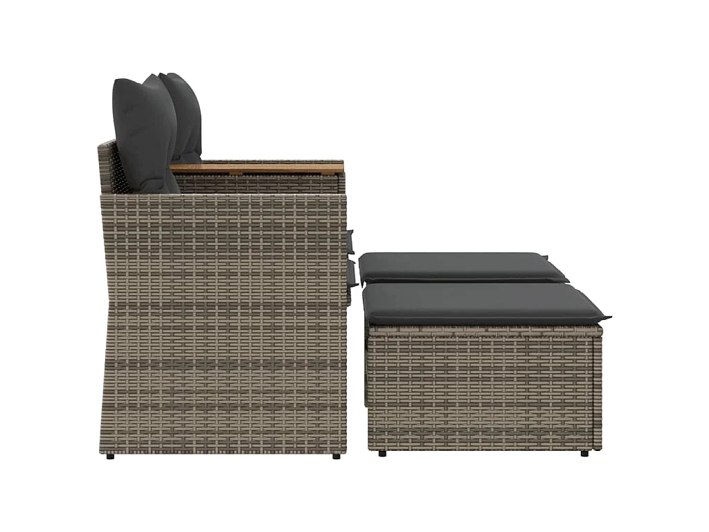 Tuinbank 2-zits met voetenbanken poly rattan grijs