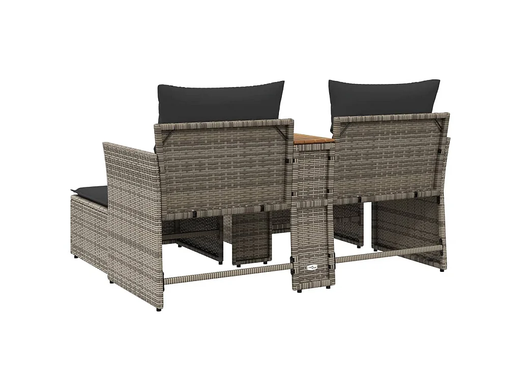 Tuinbank 2-zits met voetenbanken poly rattan grijs