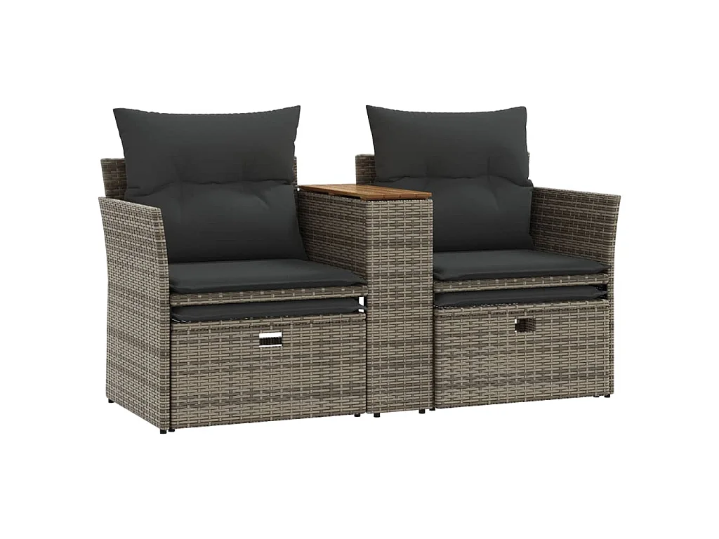 Tuinbank 2-zits met voetenbanken poly rattan grijs