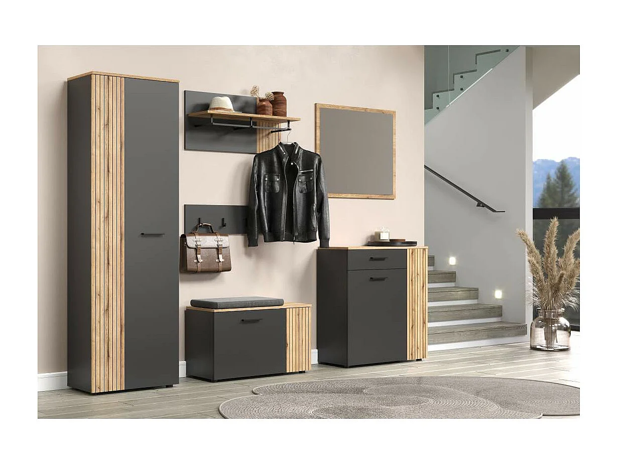 Esteban Schuhschrank grau, Eiche dekor.