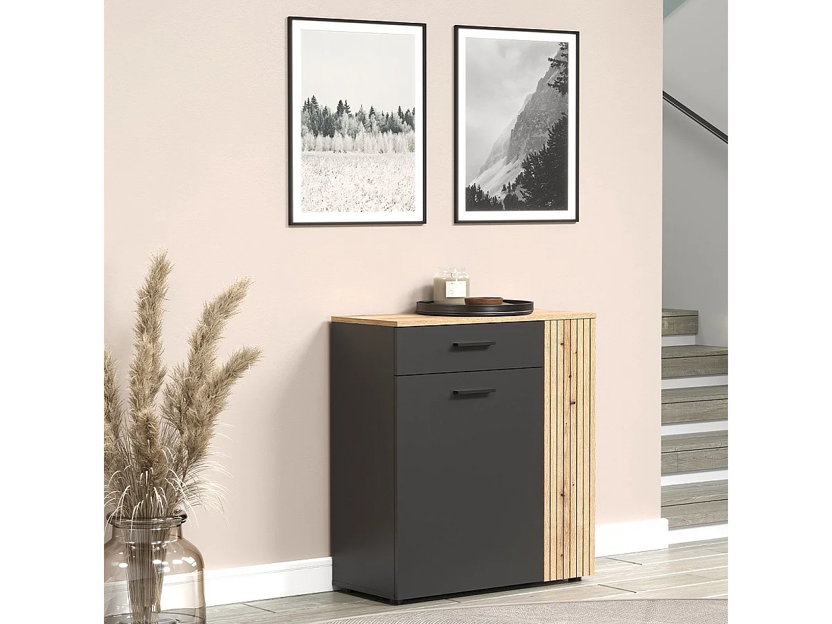 Esteban schoenenkast grijs, eik decor.