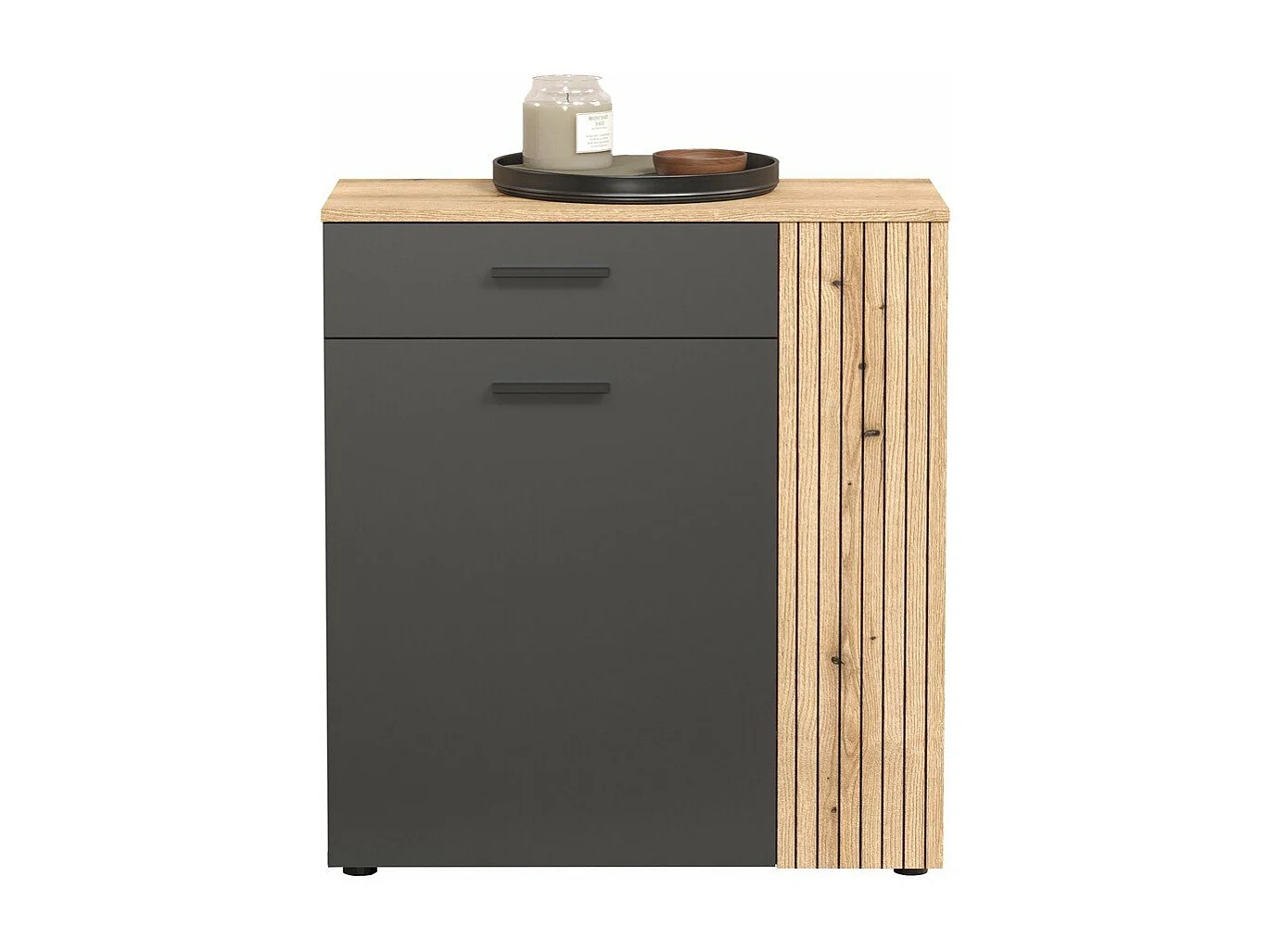 Esteban schoenenkast grijs, eik decor.