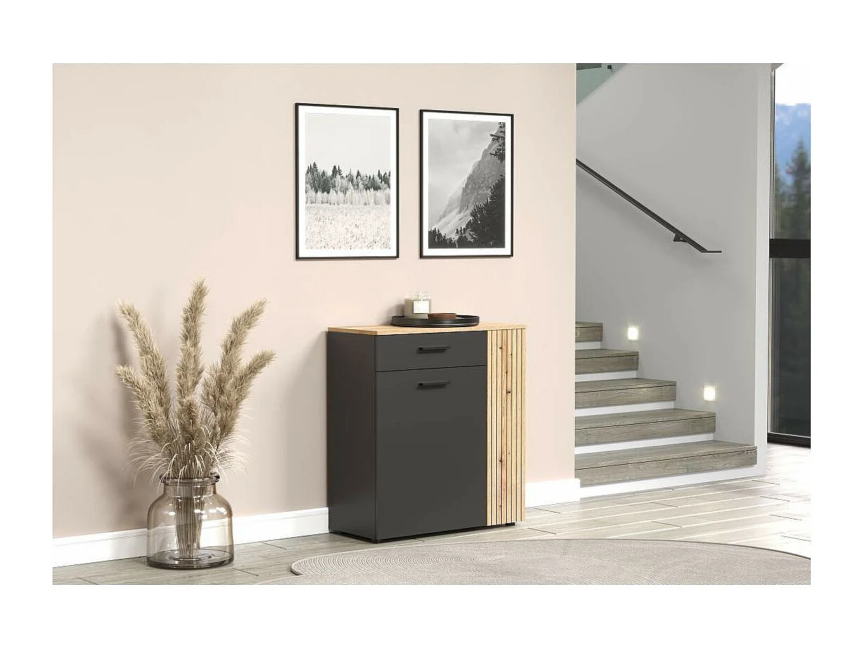 Esteban schoenenkast grijs, eik decor.