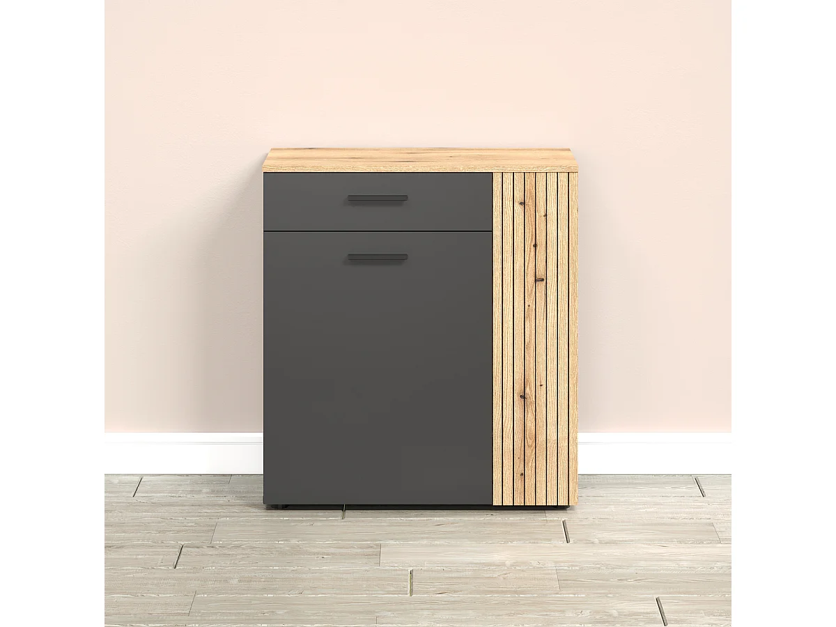 Esteban schoenenkast grijs, eik decor.