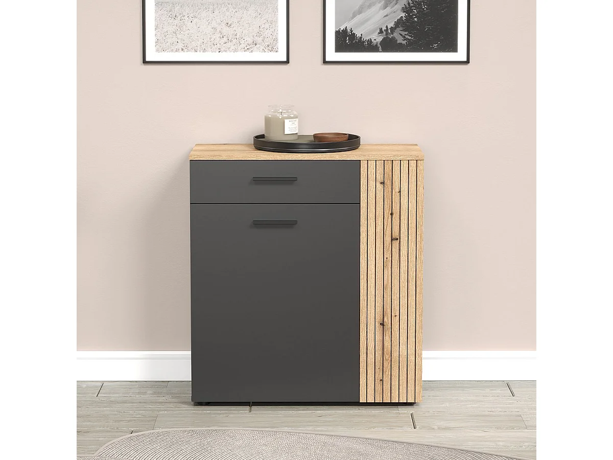 Esteban schoenenkast grijs, eik decor.