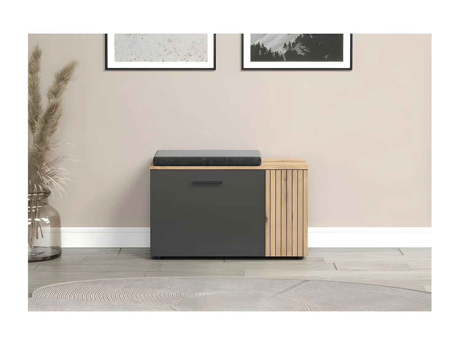 Esteban banc gris, chêne décor.