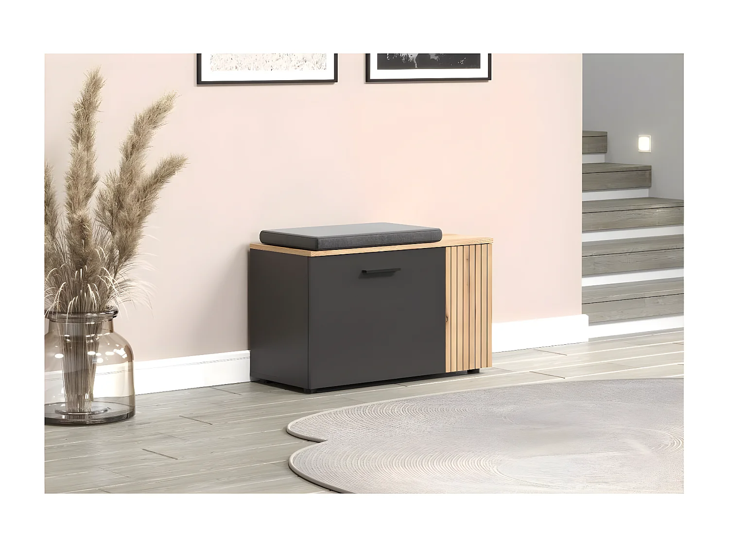 Esteban banc gris, chêne décor.