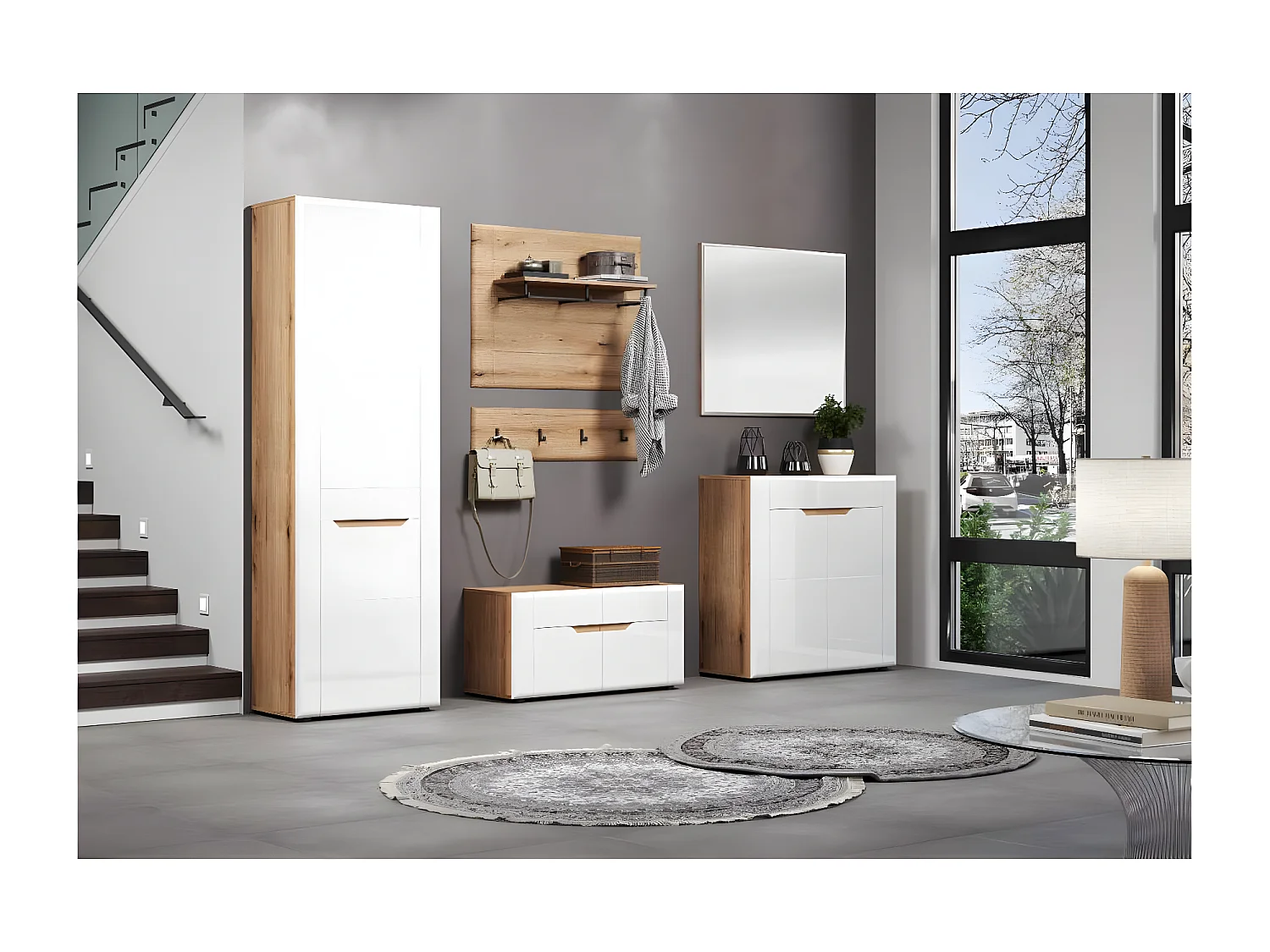 Marlon banc brillant blanc, chêne décor.