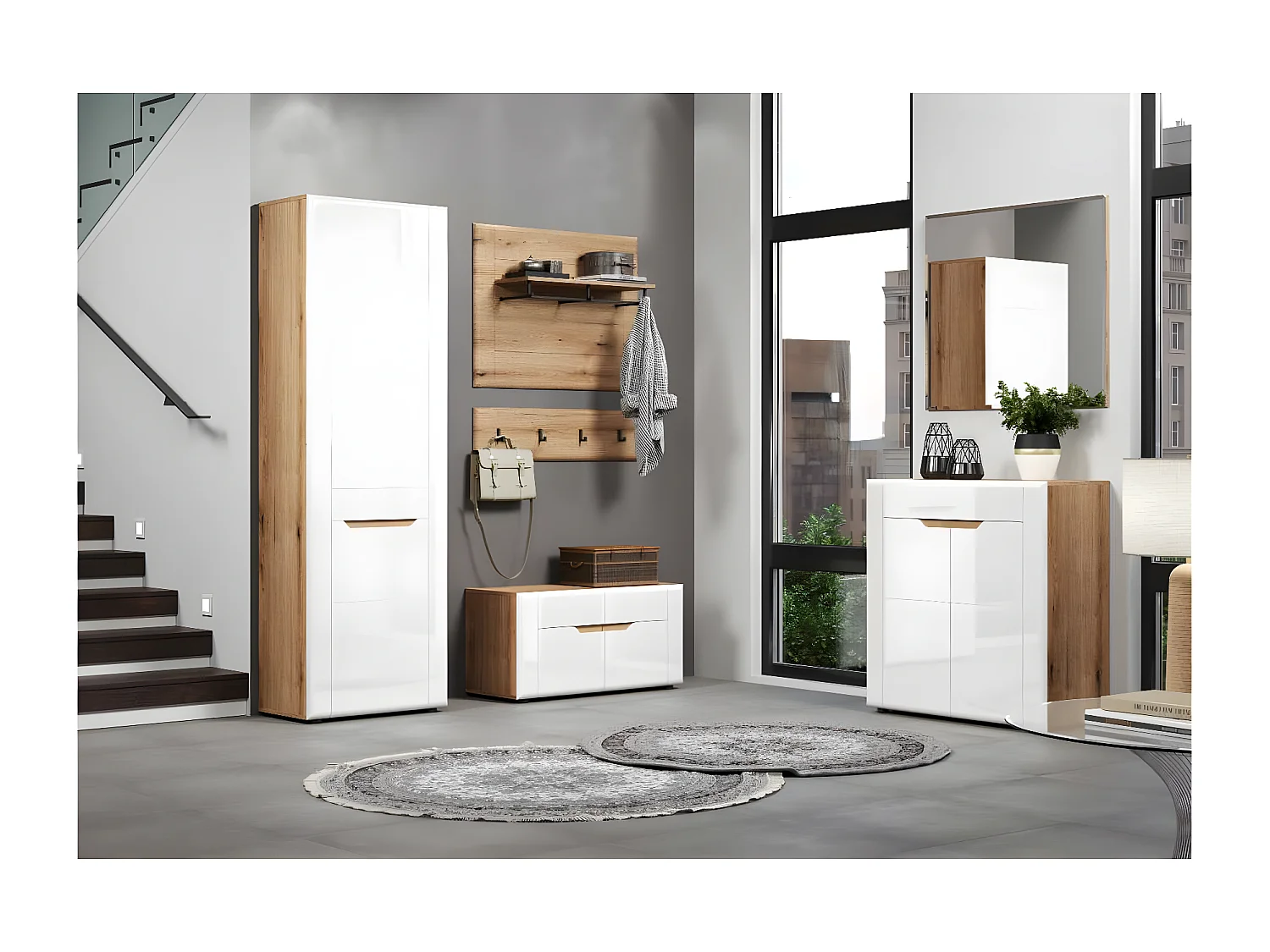 Marlon banc brillant blanc, chêne décor.