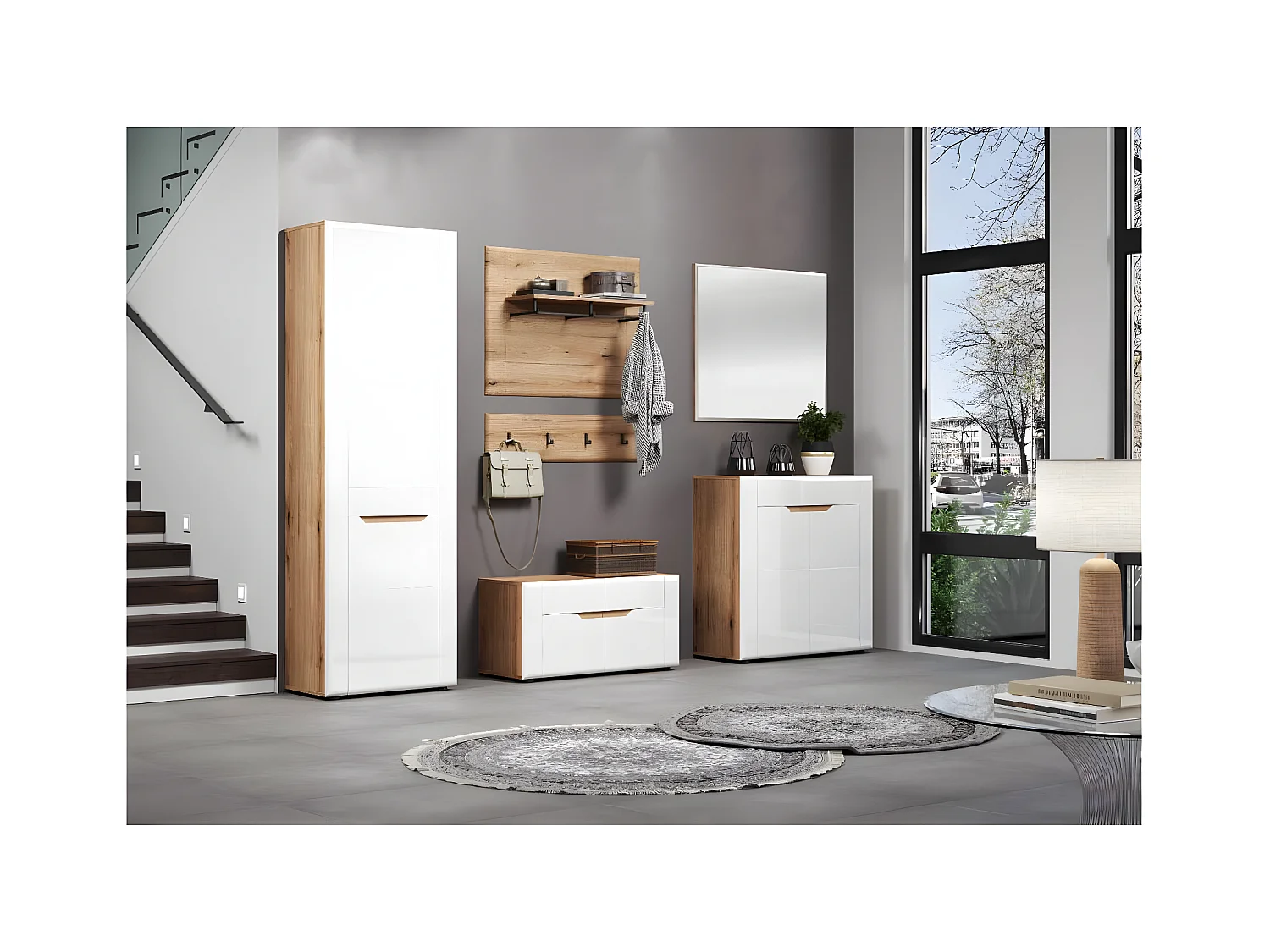 Marlon banc brillant blanc, chêne décor.