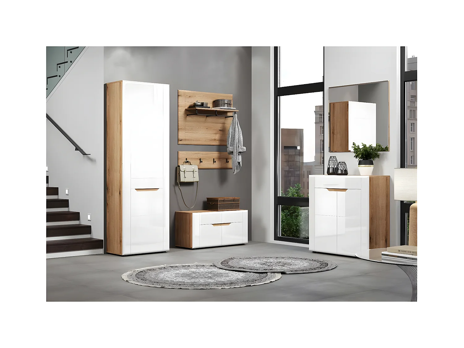 Marlon banc brillant blanc, chêne décor.