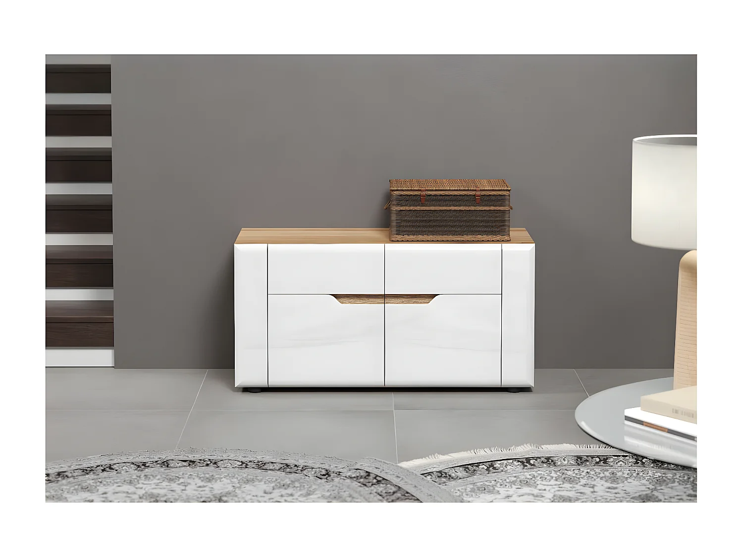 Marlon banc brillant blanc, chêne décor.