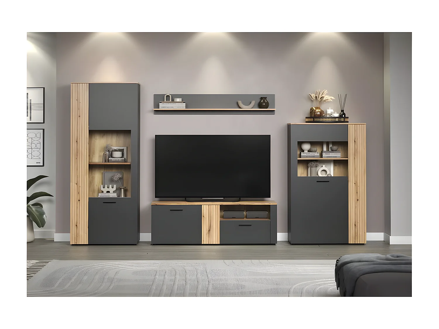 Esteban wandkast wandplank grijs, eik decor.