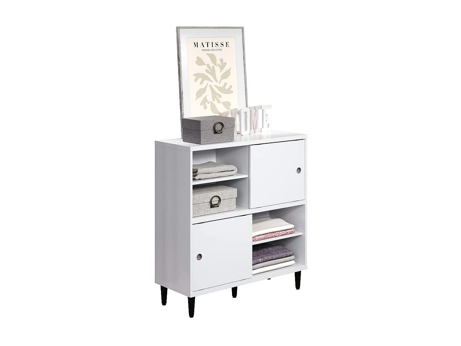 Evolution Regal 2 Türen, 4 Räume weiß, schwarz.