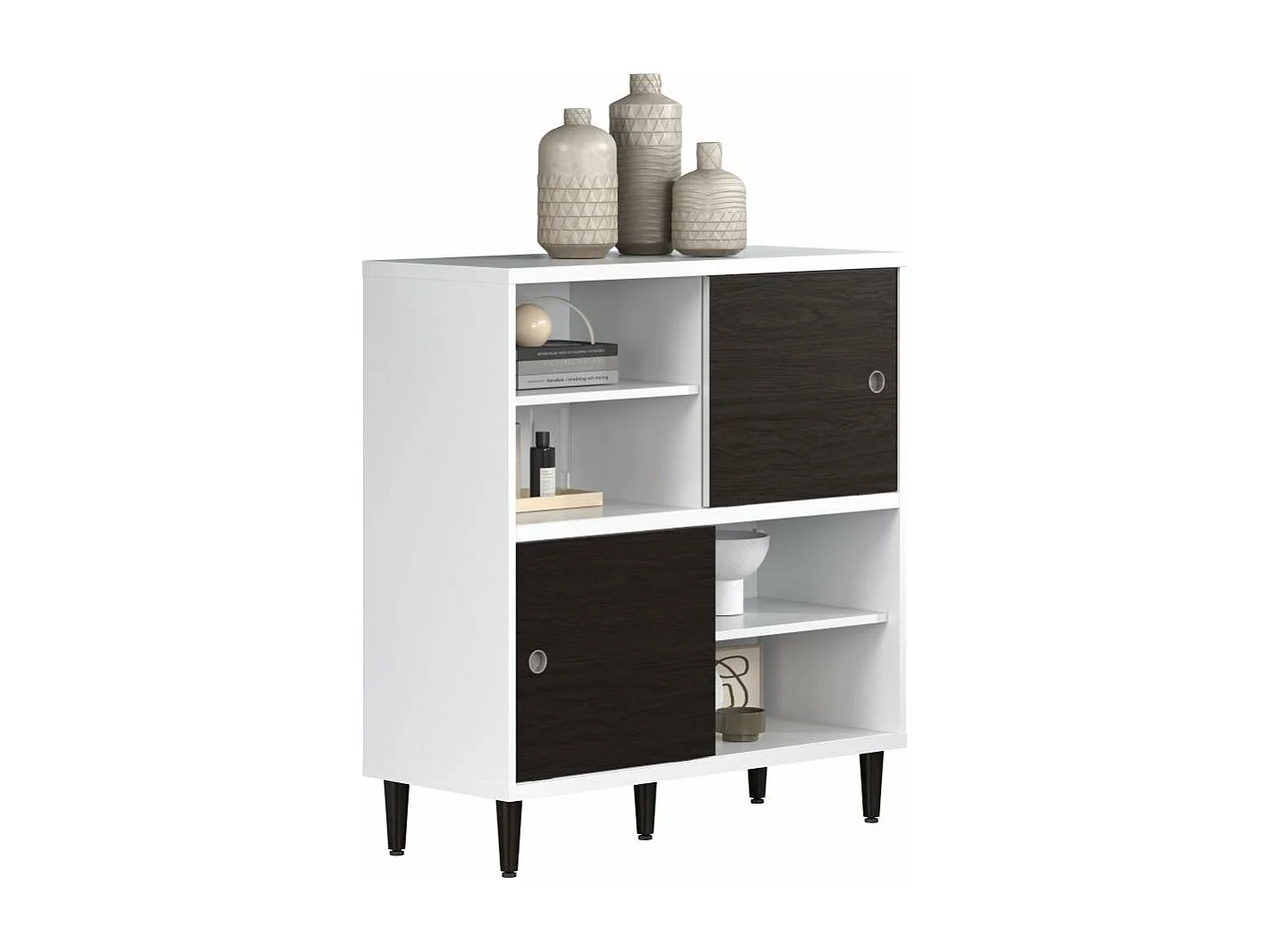 Evolution wandkast 2 deuren, 4 planken wit, zwart.