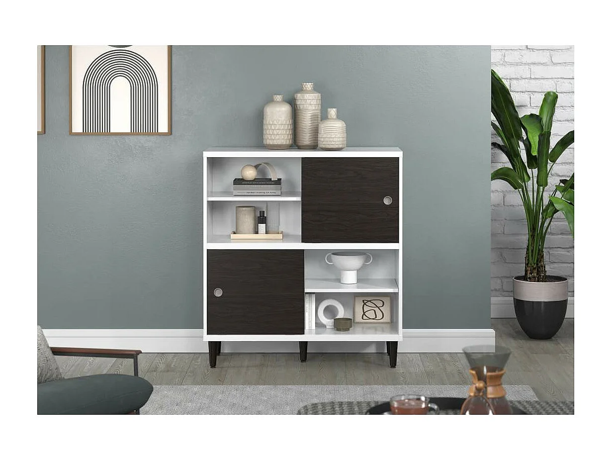 Evolution wandkast 2 deuren, 4 planken wit, zwart.