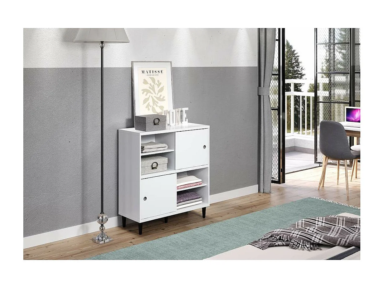 Evolution wandkast 2 deuren, 4 planken wit, zwart.