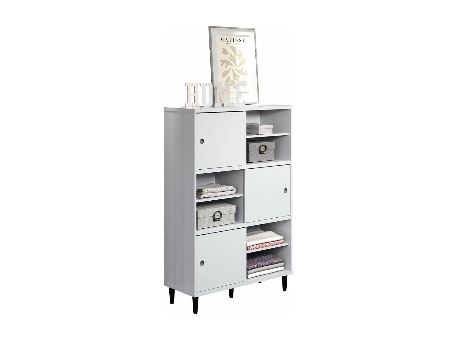 Evolution bibliothèque 3 portes, 6 étagères blanc, noir.