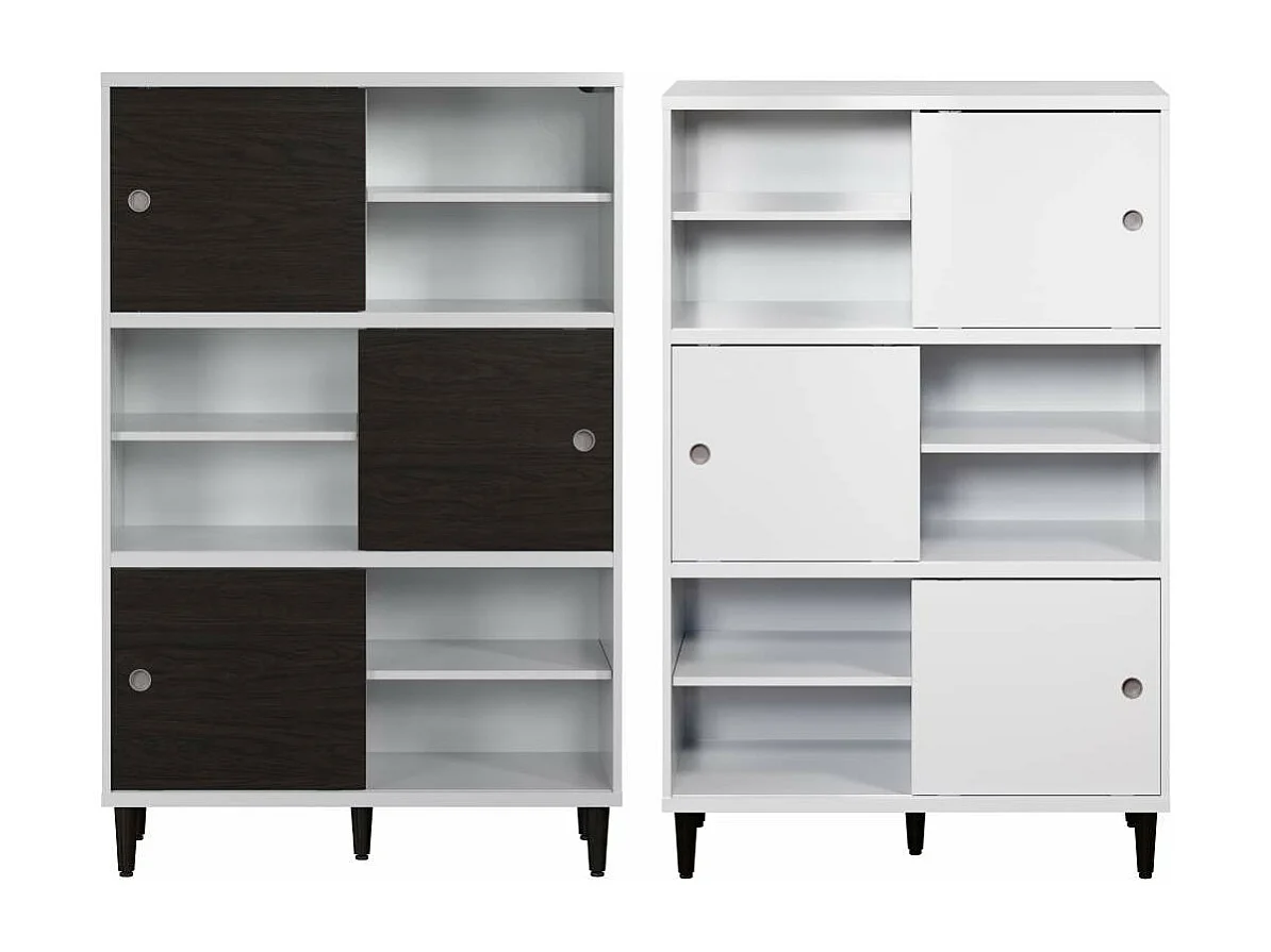 Evolution bibliothèque 3 portes, 6 étagères blanc, noir.