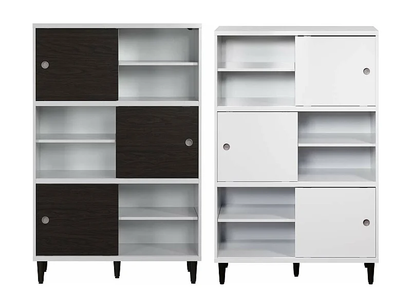 Evolution bibliothèque 3 portes, 6 étagères blanc, noir.