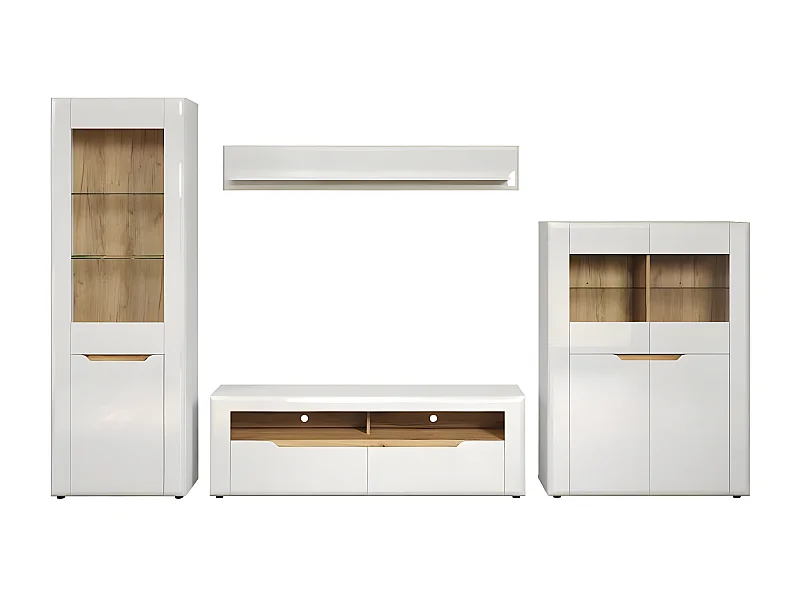 Marlon bibliothèque système blanc, chêne décor, brillant blanc.