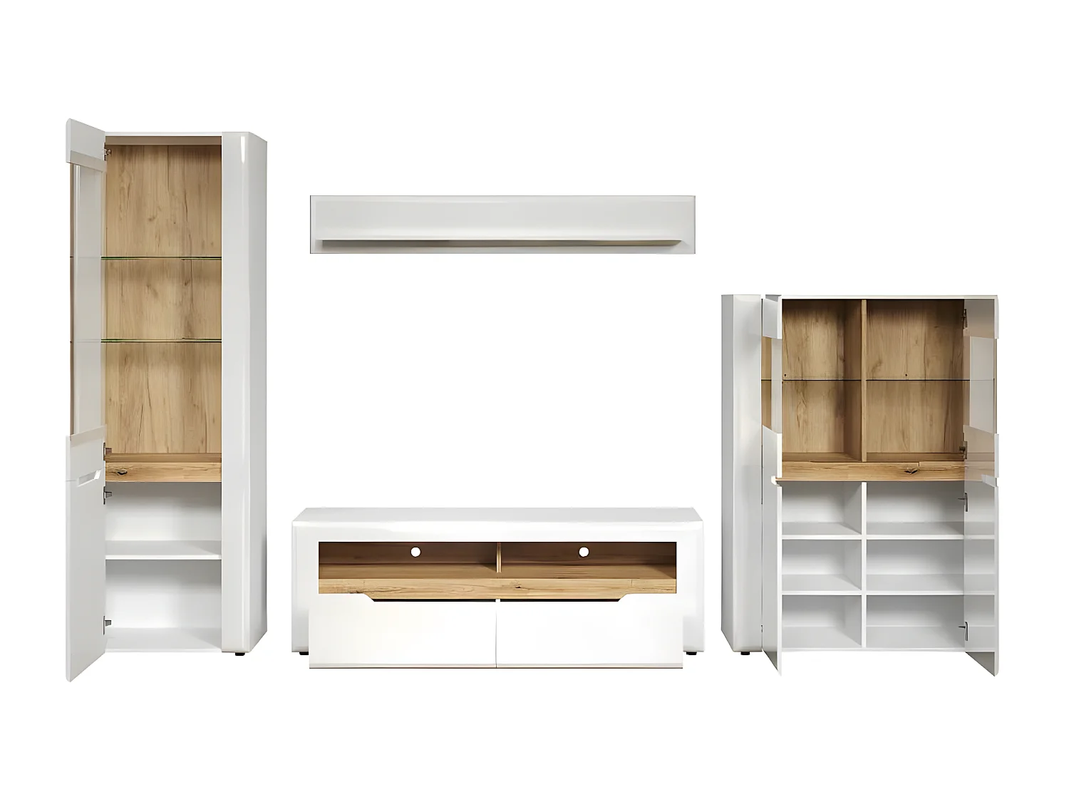 Marlon bibliothèque système blanc, chêne décor, brillant blanc.