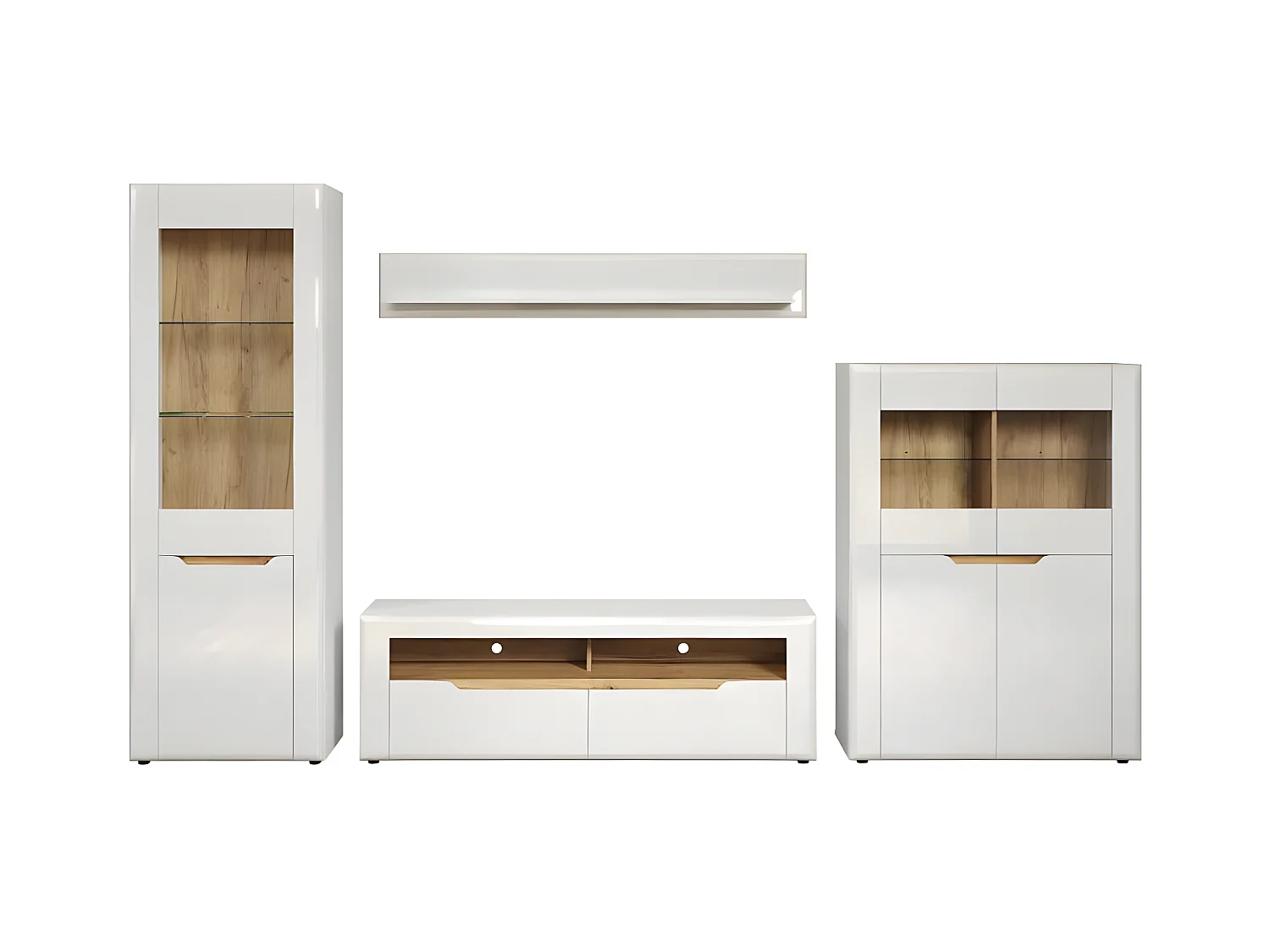 Marlon bibliothèque système blanc, chêne décor, brillant blanc.