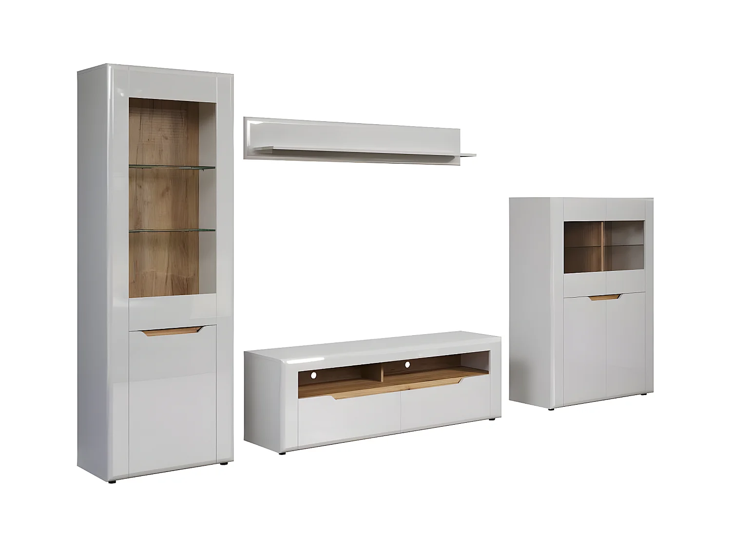 Marlon bibliothèque système blanc, chêne décor, brillant blanc.