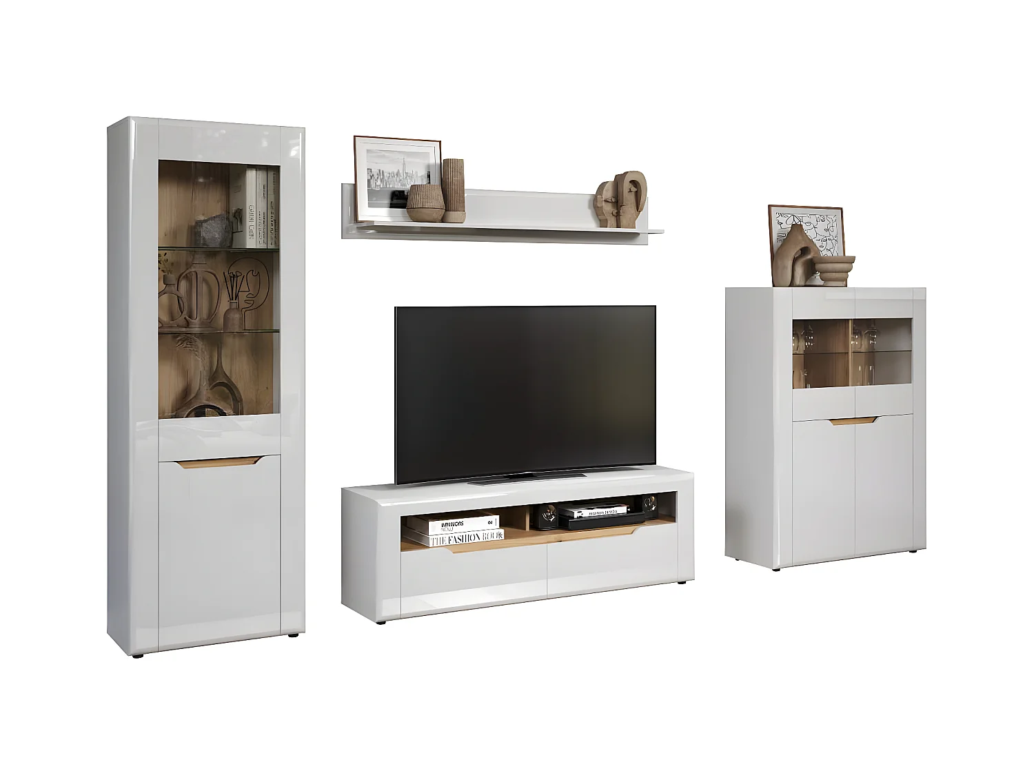 Marlon bibliothèque système blanc, chêne décor, brillant blanc.