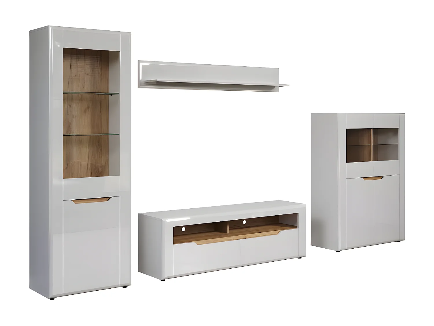 Marlon bibliothèque système blanc, chêne décor, brillant blanc.