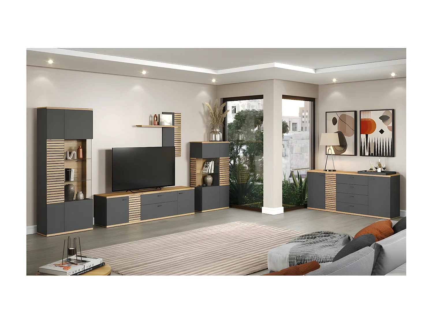 Norris bibliothèque étagère gris, chêne décor.