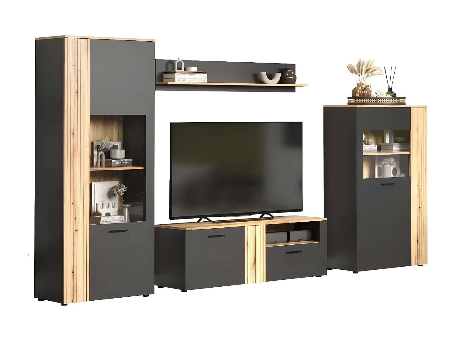 Esteban wandkast systeem eik decor, grijs.