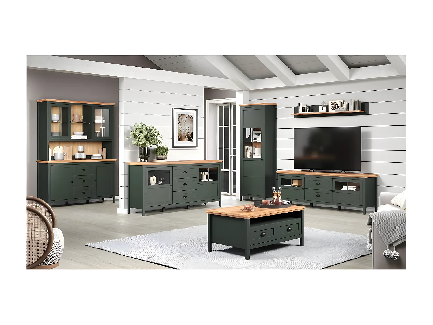 Stanton wandkast wandplank groen, eik decor.