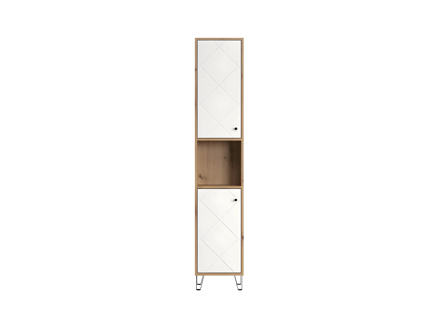 Touch Hochschrank Bad wandhängend Eiche dekor, weiß matt.